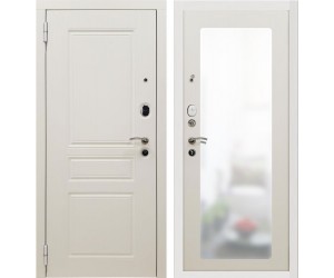 Дверь металлическая SD-PROF 10 ТРОЯ ЗЕРКАЛО белый
